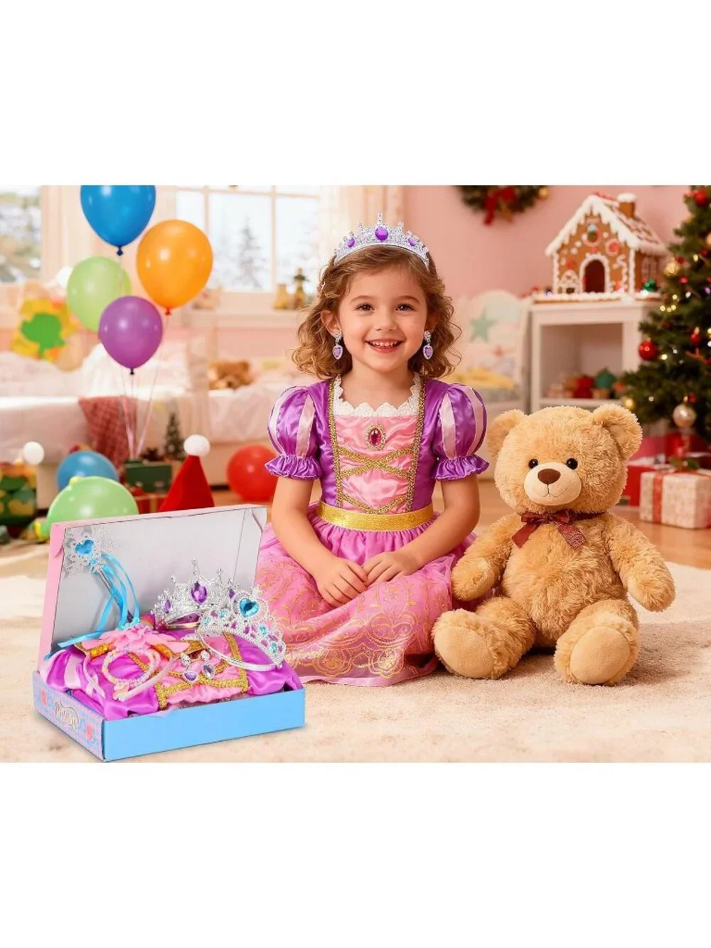 Princess Dress Up Costume Set for Toddler Girls Role Play Toys Gift - Rainbow